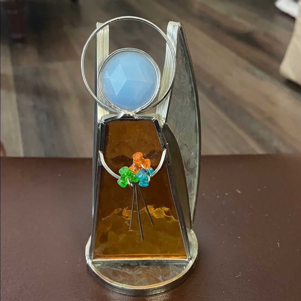 VTG Gold Stained Glass Angel with candle spot in back